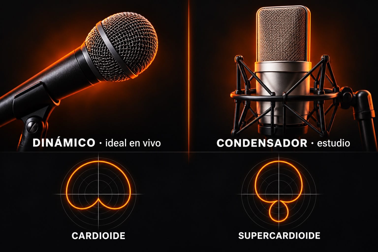 Micrófono dinámico vs. condensador y patrones cardioide y supercardioide