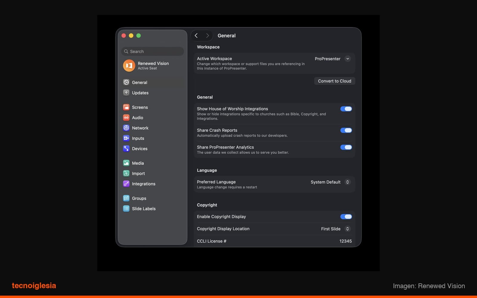 Settings → General → Convert to Cloud