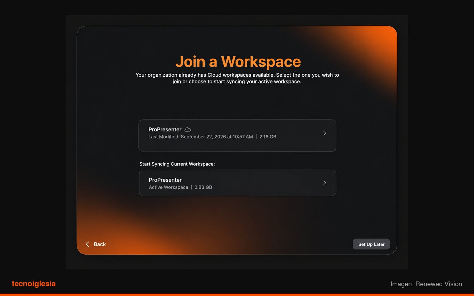 Join a Workspace: selecciona el workspace de tu iglesia